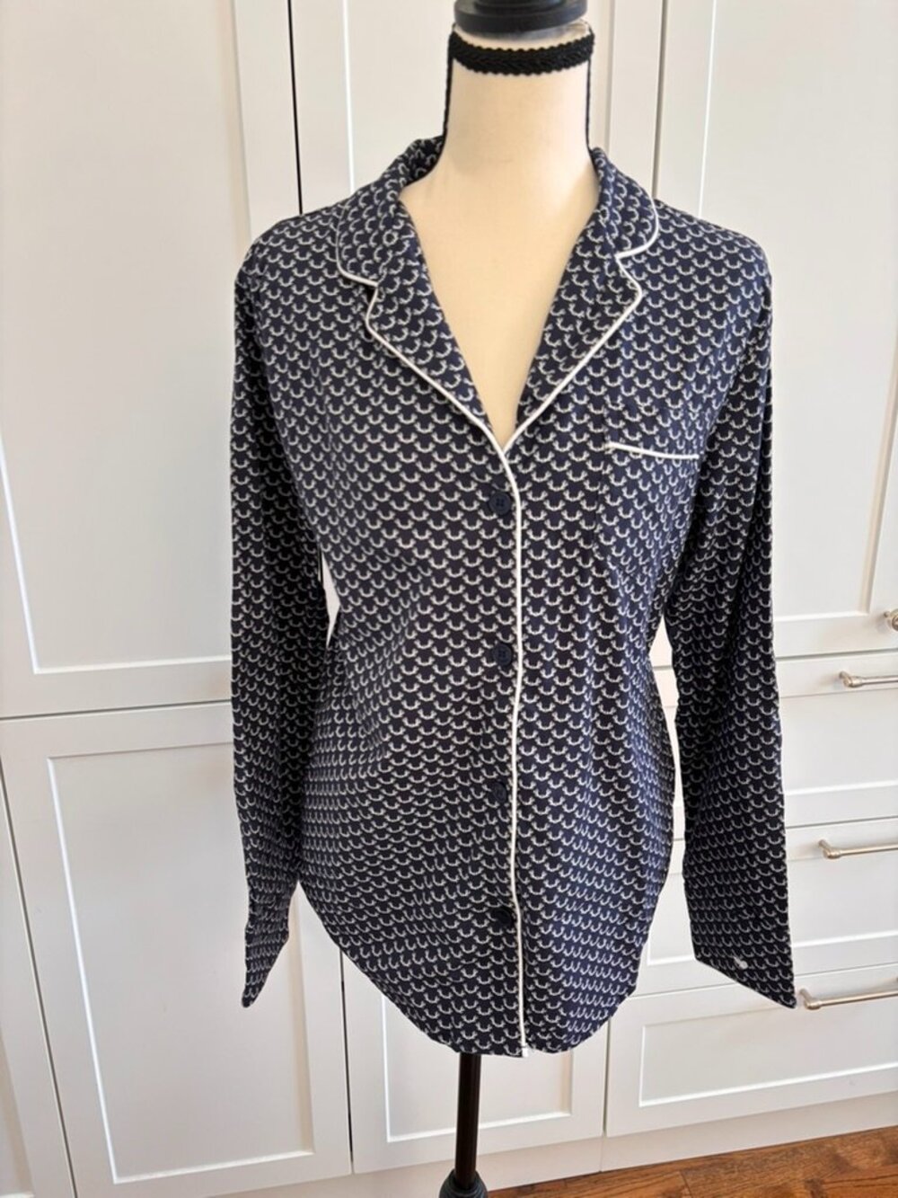 Petite Plume Navy Antler Print Pajama Top Size S 100% Cotton